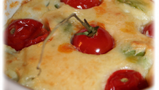 Clafoutis de fèves et de tomates cerises