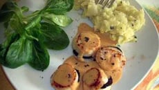 Saint-Jacques aux truffes, purée de pommes de terres à l'huile d'olive