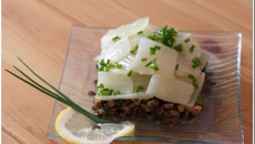 Salade de blettes et de lentilles, vinaigrette au citron et basilic