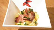 Spaghettis végétaux au lard fumé