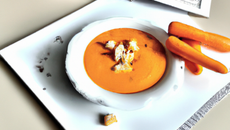 Soupe de carotte glacée à la crème de coco, petits croûtons à l'huile d'ail