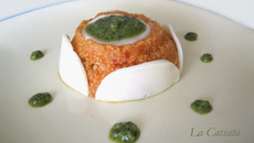 Millefeuilles de couscous et Galbanino au parfum de pesto