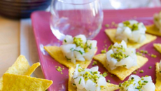 Mini tartares de Saint-Jacques aux pistaches sur tortillas