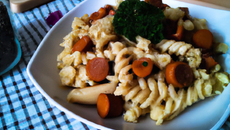 Pâtes aux saucisses Knacki et champignons