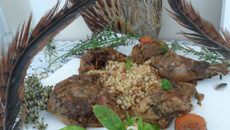 Faisans en sauce cognac, accompagnés d'un trio de blé