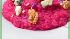 Pasta risotto, betterave, roquefort et éclats de noix