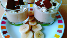 Verrines poire, chocolat et bananes