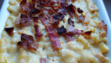 Gratin de pâtes au bacon et morbier