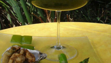 Gaspacho d'asperges vertes des Landes, huîtres Arcachon Cap Ferret en tempuras, crème légère au caviar d'Aquitaine