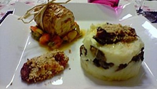 Saltimbocca, poivrons et écrasé de pomme de terre aux cèpes