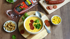 Soupe de maïs au chorizo César Moroni