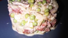 Risotto lardons, chorizo et petits pois