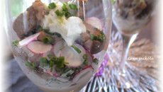 Verrine d'agneau au raifort et petits radis