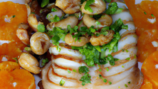 Pavé de calmar géant marine aux clémentines et grillé