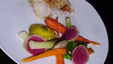 Duo de Saumon et Cabillaud en Kadaïf et sa poêlée de légumes