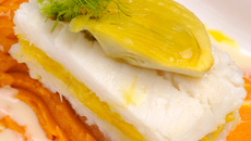 Tronçon de flétan sauvage d'Alaska, émulsion au vin jaune