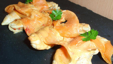 Aiguillettes de poulet sauce moutarde et ses tagliatelles de carottes