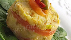 Gâteau de pomme de terre et poireaux au saumon fumée et pimenton