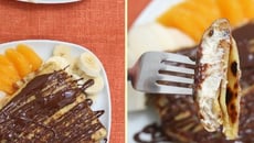 Blintzes fourrés à la ricotta, salade de fruits & chocolat fondu