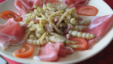 Crosnes poêlés aux lardons et haricots beurre