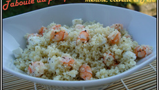 Taboulé au pamplemousse, menthe, crevette et Féta