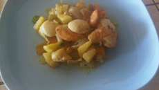 Poêlée de noix de Saint Jacques, pommes, poivrons