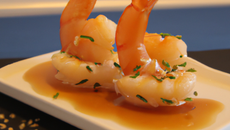 Gambas au saké et au miel