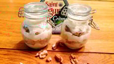 Poire, bleu et noix en verrines