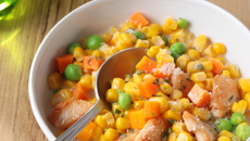Maïsotto crémeux aux légumes, poulet et parmesan