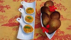 Cuillères gourmandes aux confits de fruits jaunes miel et porti blanc, madeleines aux graines de pavot