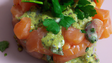 Tartare de saumon à la coriandre et émulsion d'huitres