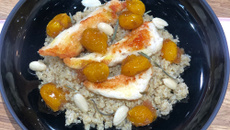 Aiguillettes de poulet aux mirabelles rôties amandes et romarin