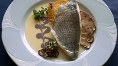 Filet de dorade rôti aux cèpes galette de pomme de terre