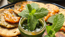 Galettes indiennes et chutney à la noix de coco et à la menthe