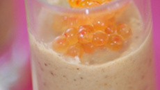 Verrine de Scabèche de caviar d'aubergine et œufs de truite