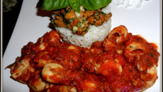 Seiches à la provençale et son ballotin de riz aux girolles