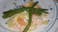 Gratin au deux saumons et au bleu