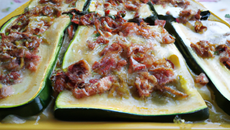 Lasagnes de courgettes et petits lardons