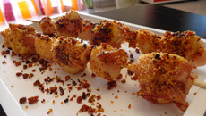 Brochettes de pommes de terre et noix st jacques pané à la chapelure de chorizo