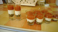 Verrine pesto crème de parmesan tomates confites