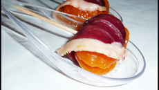 Cuillères apéritive au foie gras et à l'abricot enrobé de magret