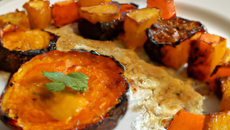 Allumette croustilllante à la châtaigne, potimarron poêlé au gingembre