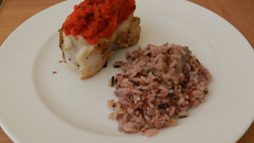 Lotte et son coulis de poivron rouge