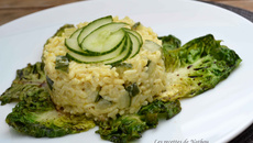 Risotto aux courgettes et au curry, sucrines braisées au balsamique