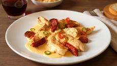 Aiguillettes de poulet, sauce crémeuse au chorizo