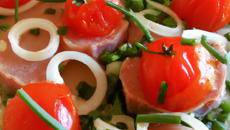 Pêches au thon tomate ciboulette