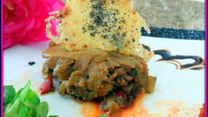 Timbale d'aubergines à l'agneau parfumé