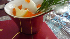 Verrine œufs de caille, wasabi, œufs de saumon