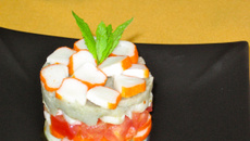 Mille-feuilles surimi, artichaut, Saint-Jacques