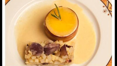 Mille-feuille de langue de bœuf fumée et rutabaga au Mont d'Or accompagné de ses légumes oubliés et sauce au Mont d'Or